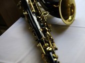 Saxofonista na lodi v Praze